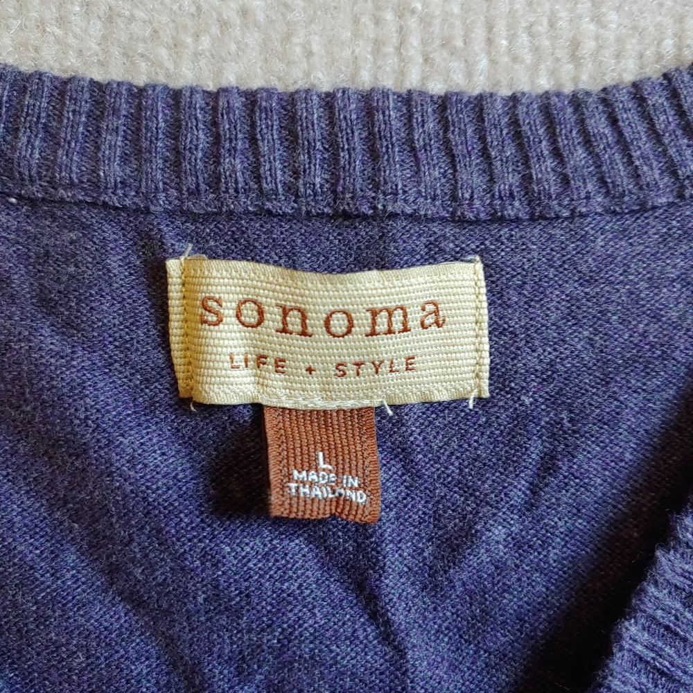 Sonoma V Neck Sweater Men's Size Large Purple Long Sleeve 100% Cotton - Picture 2 of 6